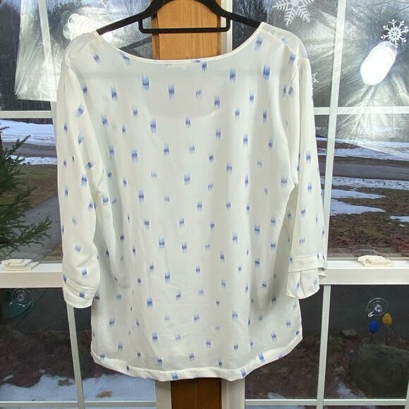 41 Hawthorn Sybill Wm’s Sz XL White Blue Abstract Print Chic Scoop Neck Blouse - Picture 5 of 5